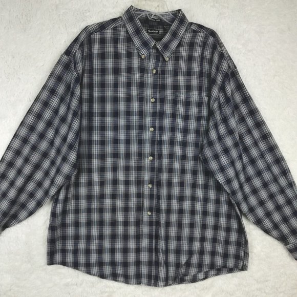 North Crest Mens Shirt Button Down Wrinkle Free Blue Plaid Long Sleeve XL - Picture 1 of 12